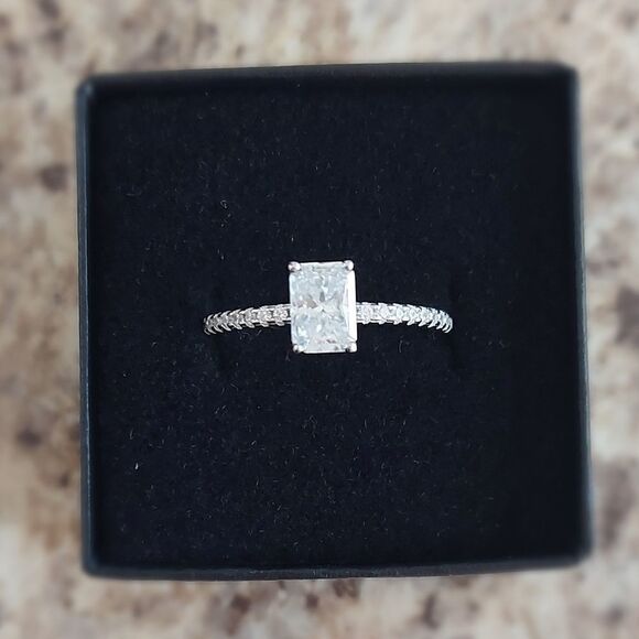 1 Carat Ice Cut Rectangular Moissanite 925 Silver Engagement Wedding Ring - Picture 1 of 13